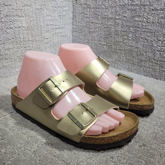 Birkenstock Arizona Size 38 L7 M5 Narrow Golden Birko-Flor Double Strap Sandals - Picture 6 of 11